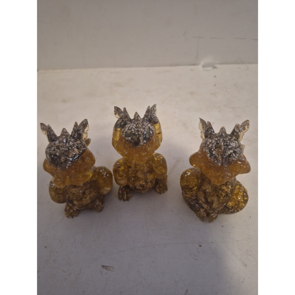 See No Evil Hear No Evil Speak No Evil Dragons Gold Foil Epoxy Resin 3½ Inch